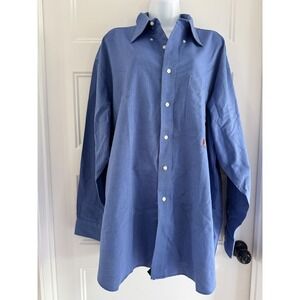 Tommy Hilfiger Vintage Mens XL Blue Oxford Button Down Shirt Collar 17.5